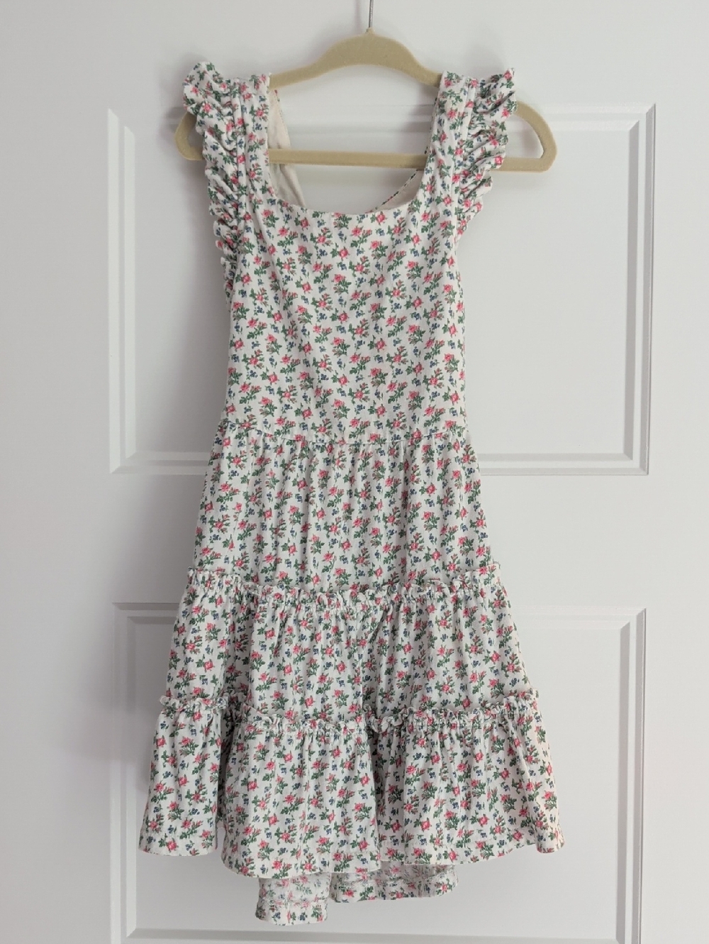 Ralph Lauren White Floral Ruffle Tiered Dress With Cutout Back